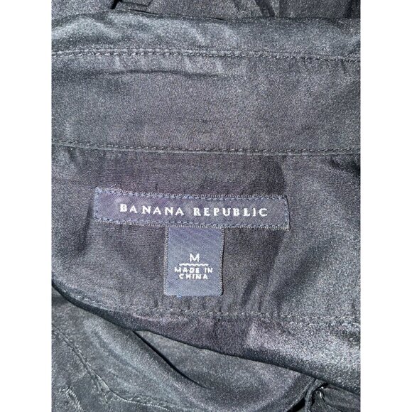 Banana Republic Womens Medium Blouse Black Silk Button Front Long Sleeve Top - Picture 5 of 6